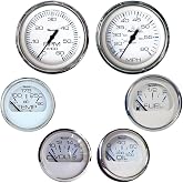 Faria Beede INSTRUMENTS Faria KTF001 Chesapeake Stainless Steel Inboard 6-Gauge Boxed Set - Speedometer/Tachometer/Fuel Level/Voltmeter/Water Temp/Oil PSI, White