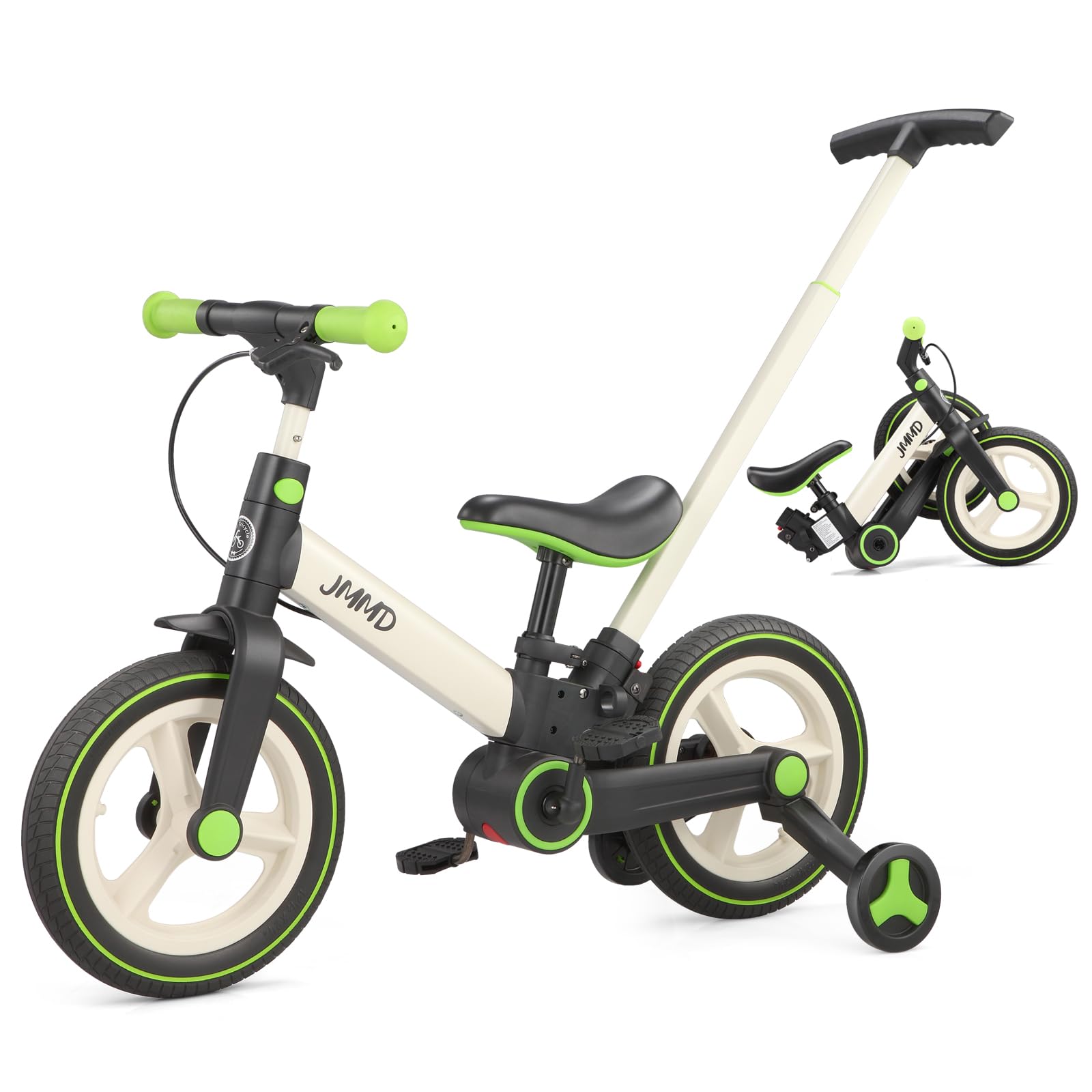 Photo 1 of ***PARTS ONLY***JMMD Toddler Bike with Push Handle for Kids 18-60 Months, 6 in 1 Foldable Push Bike with Training Wheels, Pedals, Brakes, Kickstand, Kid Balance Bike Gift & Toys for Boy & Girl, Green