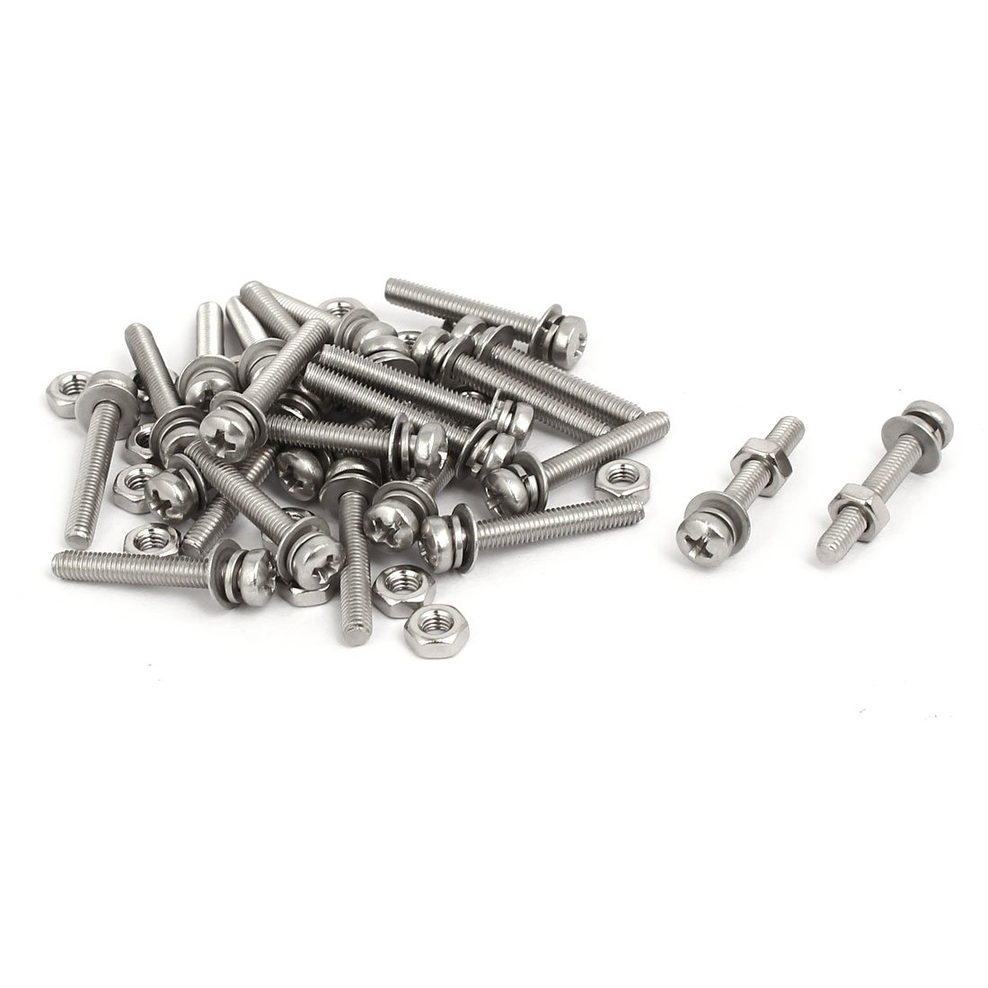 Sourcingmap M3x20mm 304 Stainless Steel Phillips Pan Head Bolt Screw Nut w Washer 25 Sets