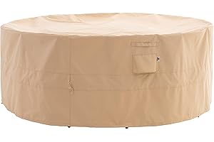 WJ-X3 Round Patio Furniture Cover, 62" D x 31" H, Waterproof, UV Resistant, Anti-Fading Outdoor Cover for Round Dining Table and Chairs Set, Beige