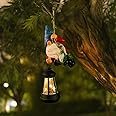 WONDHOME Solar Hanging Gnome Garden Statue Climbing Rope Gnome with LED Lantern Outdoor Decor Tree Hugger Yard Porch Wall Decoration Christmas Gardening Gift for Mom