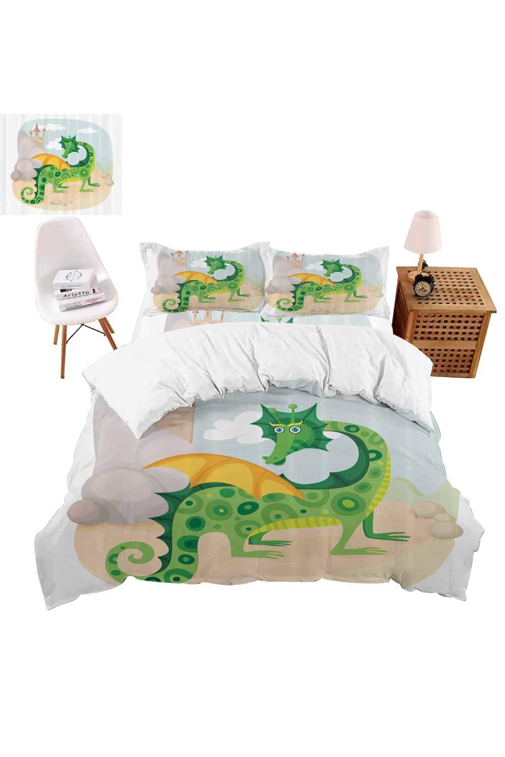 vroselv-home Bedding 3D, Goofy Dragon Figure Print 4 Piece Bed Set with 2 Pillow Shams Cool Duvet Cover Set for Child Gift - Full Size/NO Comforter