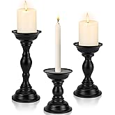 Mulaibdin Black Candle Holders Set of 3, 3 Pcs Vintage Metal Candle Sticks Holder, 2 in 1 Candle Holders for Pillar Candles & Candlestick, Decorative Candle Holder for Home Dinner Fireplace