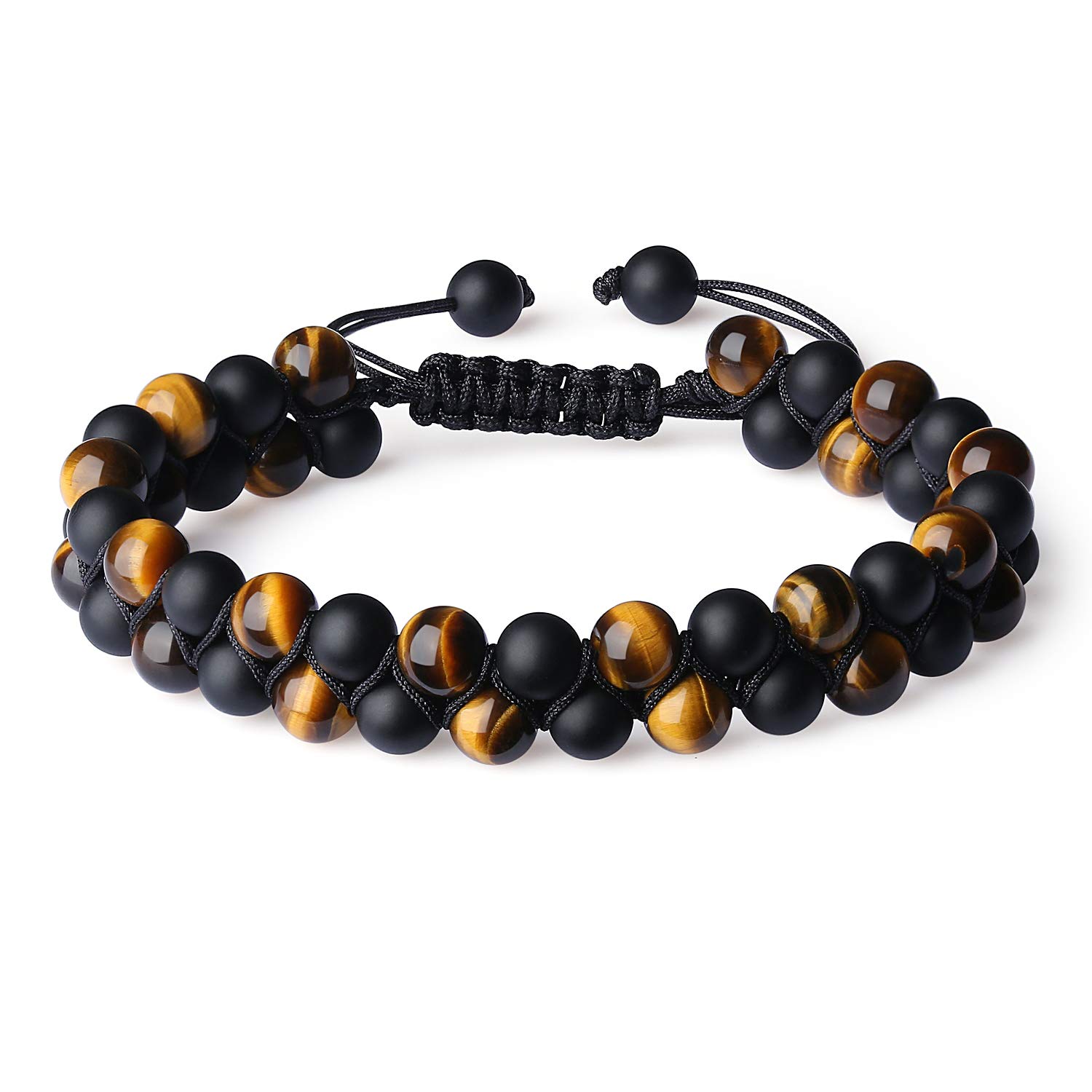 COAI Onyx Tiger Eye Bracelet Stone Beaded Crystal Bracelet for Men Women