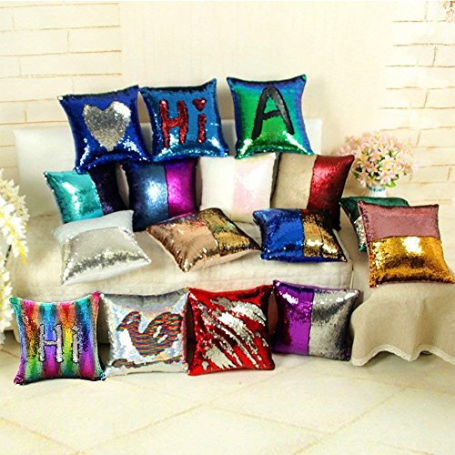 URSKYTOUS Reversible Sequin Pillow Case Decorative Mermaid Pillow Cover Color Changing Cushion Throw Pillowcase 16” x 16”,Fancy Green and Black - Thumbnail 7
