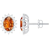 Certified 2.3 Carat Lab Grown Orange Sapphire Stud Earrings in Silver, Aaaa Quality - Gift For Women Who Has Everything