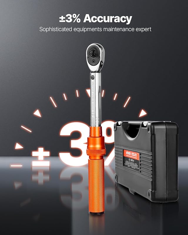 Set di Chiavi Dinamometriche Clic, 20-240 lbf-in e 2,3-27,1 N.m Chiave Dinamometrica a Scatto, Bidirezionali e Bilance a Doppia Portata, 72 Denti, con Adattatori, Barra di Prolunga, Arancione