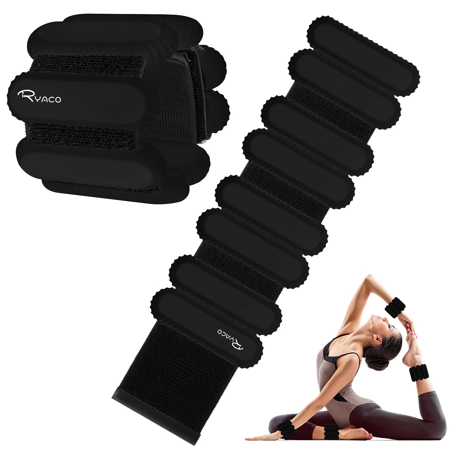 RYACO Adjustable Wrist Weights Ankle Weights, Set of 2 (1Lb/0.45KG Each), Wearable Weight Bearing Bracelet Fitness, for Exercise Walking Jogging Yoga Dance Pilates Aerobics, Women Men, Black Pink