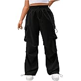 Verdusa Women's Plus Size Cargo Pants Drawstring Waist Ruched Baggy Parachute Pants Streetwear Joggers with Pockets