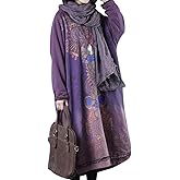 YESNO Women Long Loose Fit Sweatshirt Dress Ombre Ethnic Printed 4/5 Sleeve Side Slit with Pockets Tunic Pullover JGP
