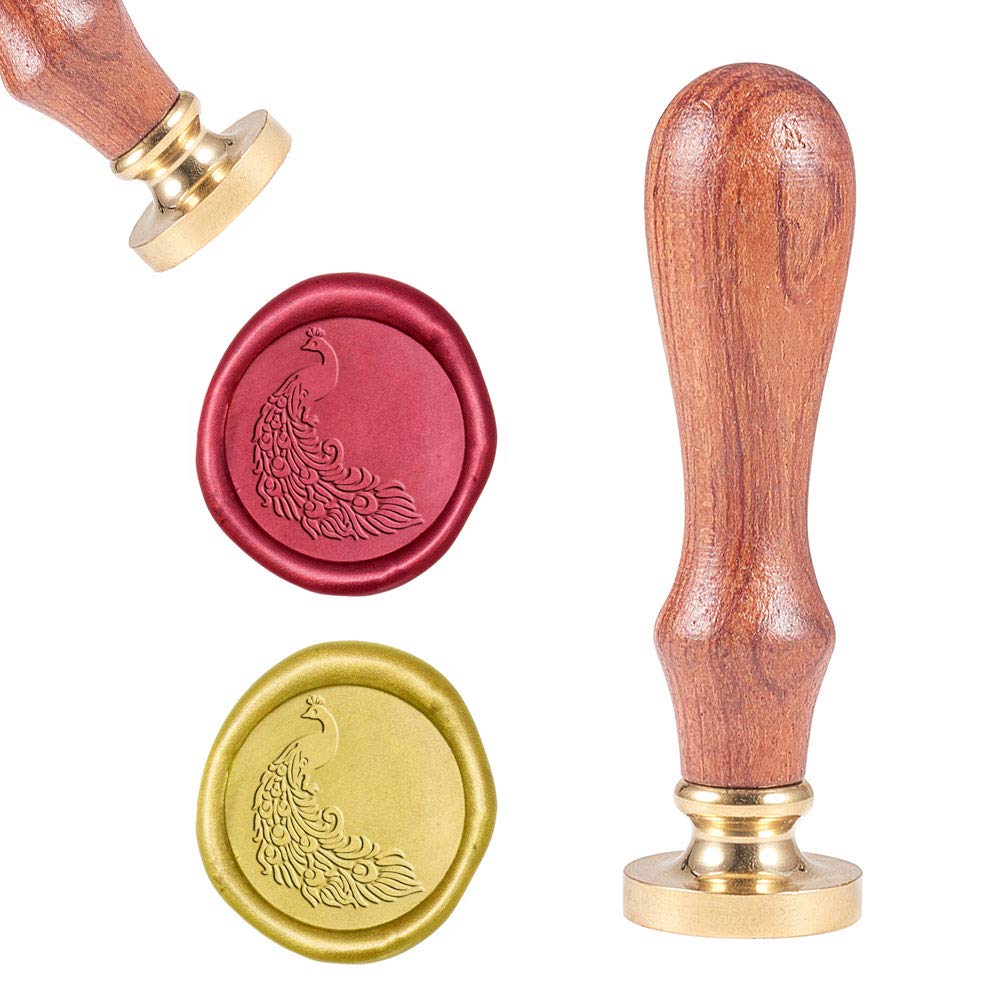 CRASPIRE Animal Wax Seal Stamp, Peacock Sealing Wax Stamps Retro Wood Stamp Wax Seal 25mm Removable Brass Head Wood Handle for Envelope Invitation Wedding Embellishment Bottle Decoration Gift Card