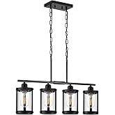 Osimir 4-Light Kitchen Island Lighting, Black Linear Dining Room Light Fixtures with Clear Glass and Chain, Modern Farmhouse 
