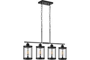 Osimir 4-Light Kitchen Island Lighting, Black Linear Dining Room Light Fixtures with Clear Glass and Chain, Modern Farmhouse Chandelier Pendant Light for Kitchen Island Dining Room, OS-3014-4ISBK