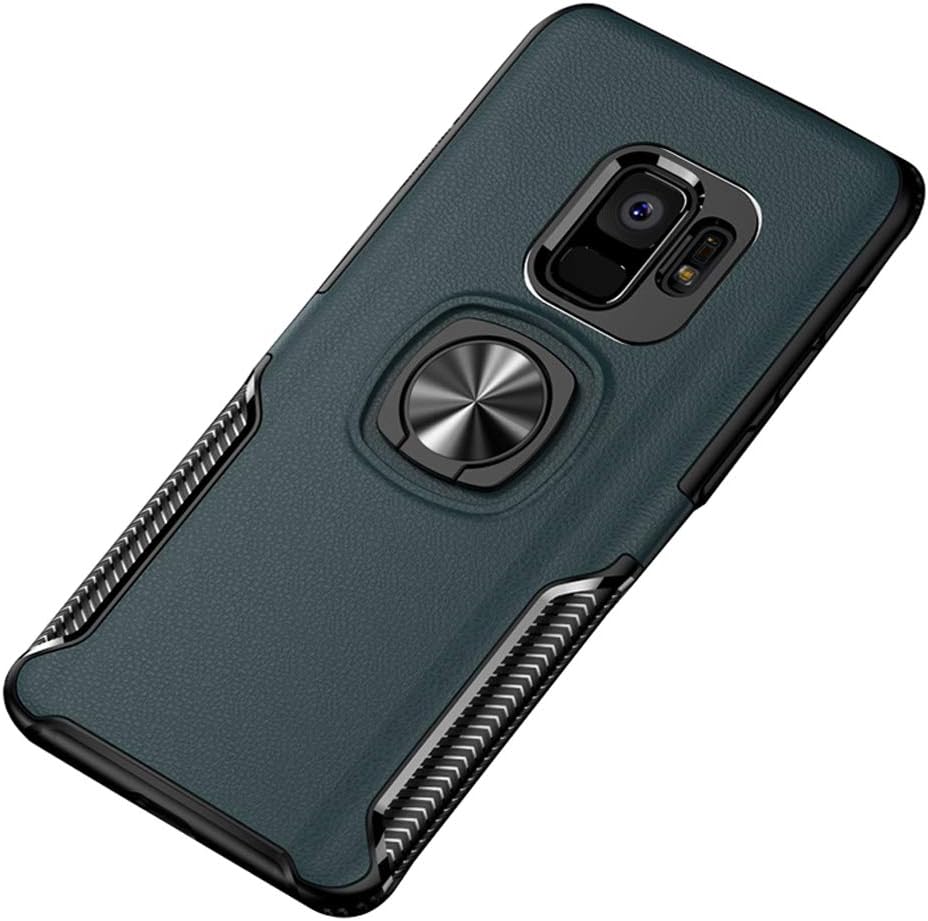 Compatible Samsung Galaxy S9 Case, ANERNAI Hard PC Silicone 360 Degree Rotating Ring Holder Kickstand Magnetic Car Mount Thin Shock Absorption Cover (Blue)