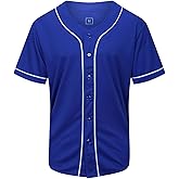 SHIJIXING Blank Plain Baseball Jersey Shirt, Short Sleeve Button Down Shirts, Hip Hop Sports Uniform for Men and Women Adult
