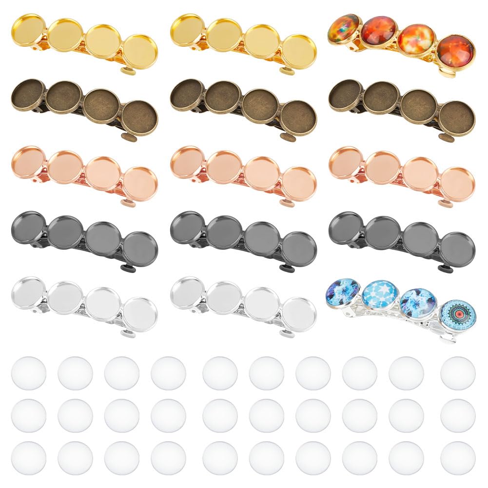 UNICRAFTALE 20Pcs 5 Colors Hair Barrettes Settings Brass DIY Blank Hair Barrettes for DIY Macaron Resin Barrettes Metall Cabochon Hair Clips with Glass Cabochons for Women Headwear Hair Accessories