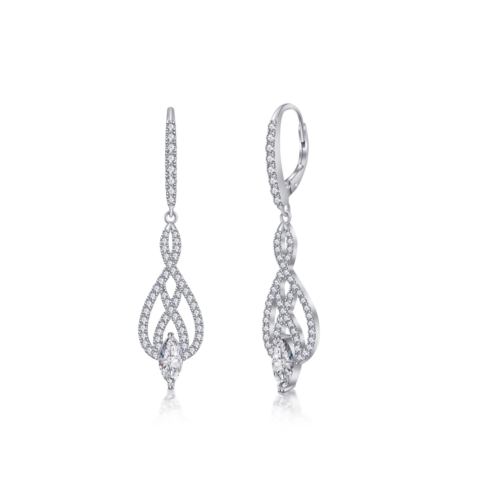 PHNIBIRD Celtic Knot Dangle Earrings for Women 925 Sterling Silver Lever-Back Drop Earrings for Bridal Luxurious Western Jewelry