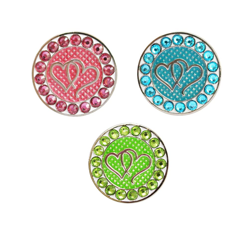 Myartte Golf Ball Markers Crystal Ball Markers Fit Magnetic Golf Hat Clips and Magnetic Divot Tools (Heart-White)