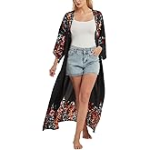 Women's Bohemian Floral Print Kimono Cardigan Summer Swimsuit Beach Cover Up Dresses