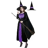 UQJE Women's Witch Costume Halloween Gothic Witch Dress with Witches Cape and Witches Hat