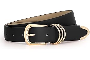 JASGOOD Women Leather Belt with Gold Buckle Ladies Faux Leather Belt for Jeans Pants