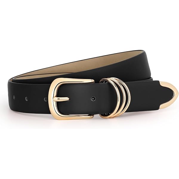 Ceinture Fine Femme Réglable En Cuir - Boucle Dorée Classique, Ajustable De 55 à 97 Cm, Pour Robes, Jeans, Blazers