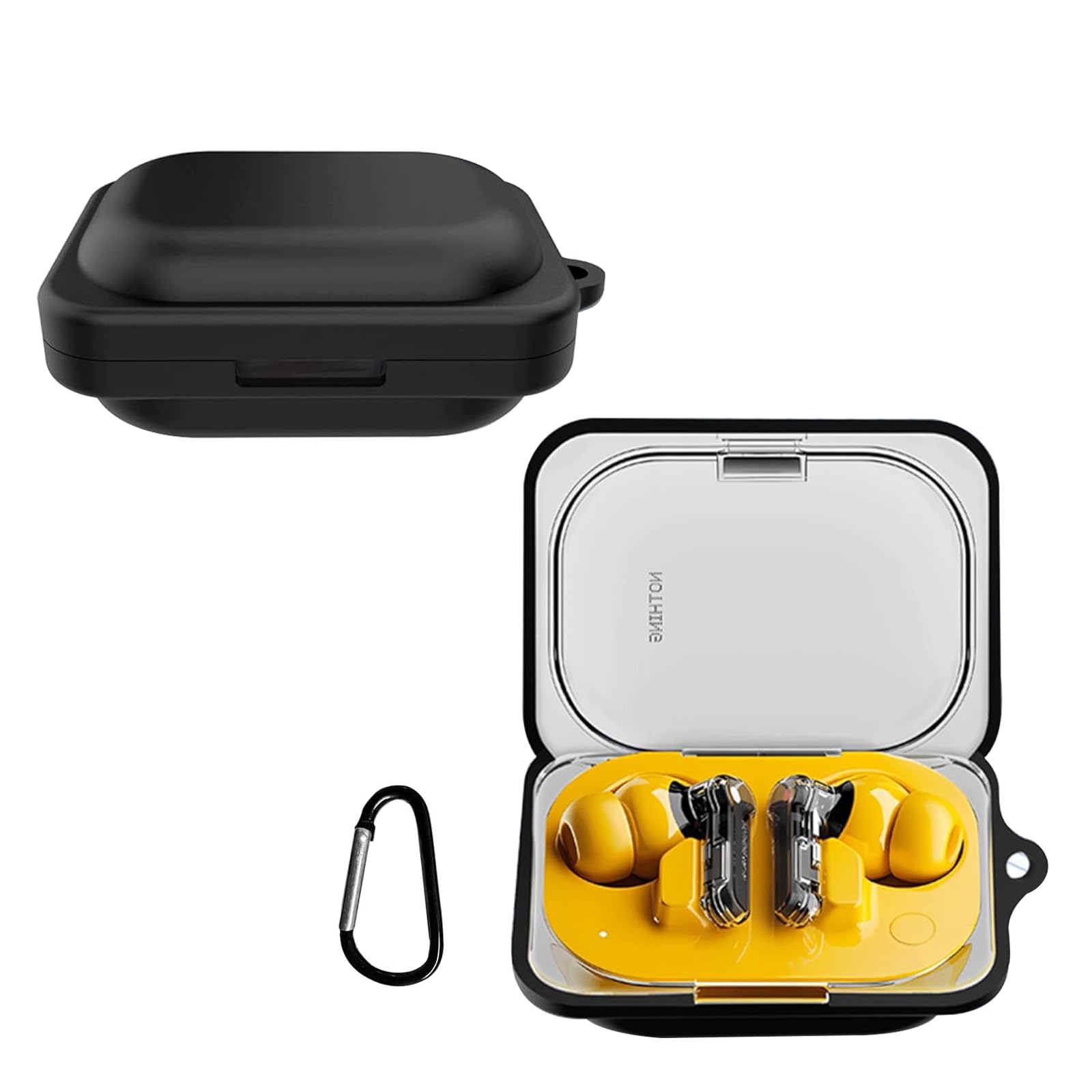 KZIOACSH Silicone Case for Nothing Ear a, Ultra Slim Anti-Scratch Anti-Lost Protective Earbuds Case Lightweight Washable Sumdge-Proof Earphone Skin Cover with Carabiner for Nothing Ear a, Black