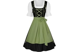 JASAMBAC Women's 3 Pieces Oktoberfest Costume German Bavarian Beer Girl Dirndl Dress Halloween Costumes for Women