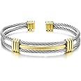 UAIAGM Bracelet for Women Gold and Silver Two Toned Style Stainless Steel Cable Cuff Bracelets Jewelry for Men and Women Adjustable Twisted Cable Bangle
