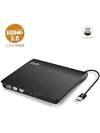 Rioddas External CD Drive, USB 3.0 Portable CD/DVD +/-RW Drive Slim DVD/CD ROM Rewriter Burner Superdrive High Speed Data Transfer for Laptop Desktop PC Windows and Linux OS Apple Mac (Black)