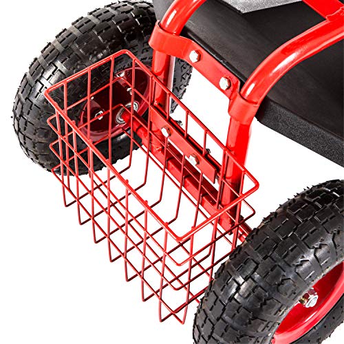 Kinsunny Garden Cart Rolling Adjustable Degree Swivel Seat Lawn Yard