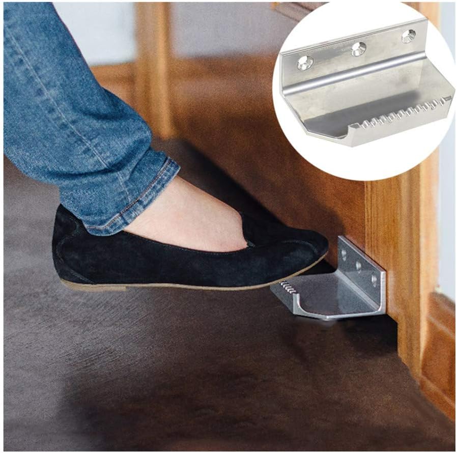 partysu Hands Free Touchless Hands Free Foot Door Opener Handle Bracket Thick Metal Non-Contact Pedal Door Handle (Silver)