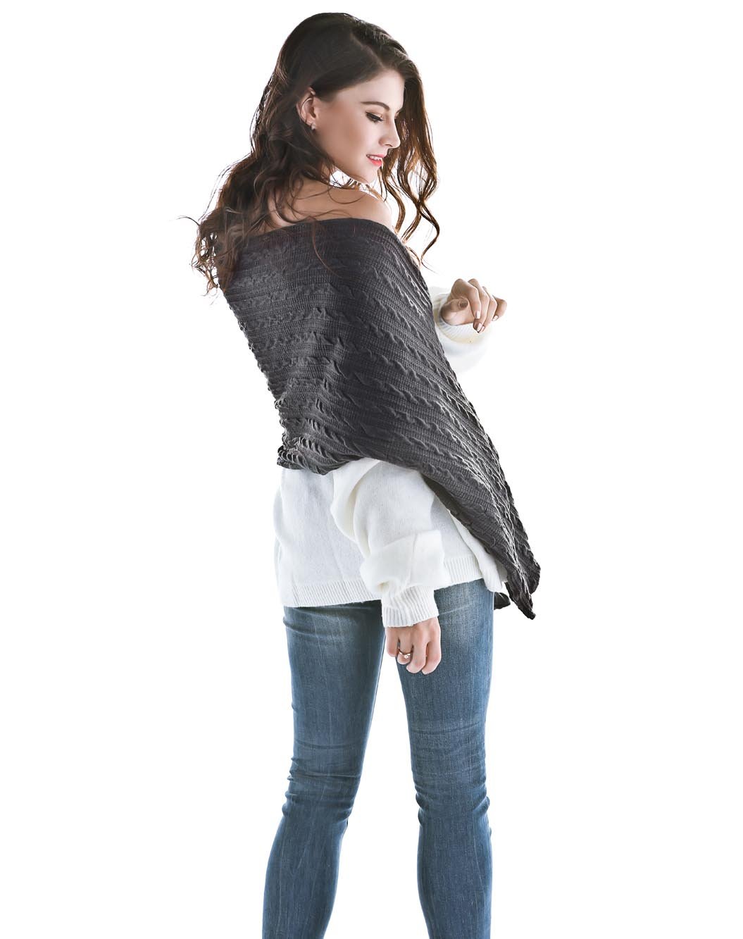 Aukmla Women's Knitted Scarf Pashminas Shawls and scarves Poncho with Brooch (Grey) Aukmla Women's Knitted Scarf Pashminas Shawls and scarves Poncho with Brooch (Grey)