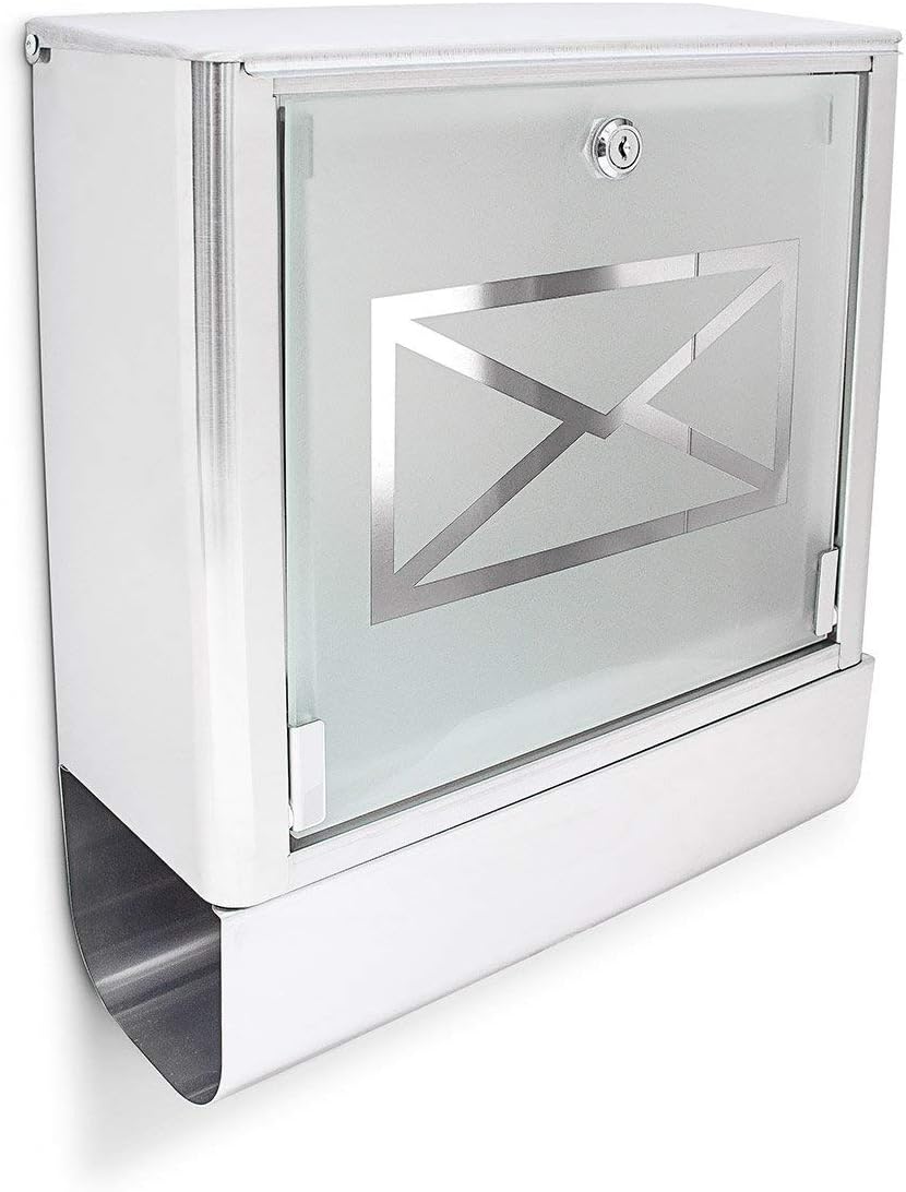 Weißer Briefkasten Mit Sichtfenster & Zeitungsfach - Metall, Abschließbar, 38x31x14cm