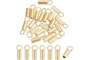 DELORIGIN 20pcs 14k Gold Plated Filled Crimp End Cap, Brass Cord Ends Gold Jewelry Findings Barrel Closed Ring Loop for 1mm (0.04 Inch) Thread Jewelry Making Beading Cord Wire Leather Tassels