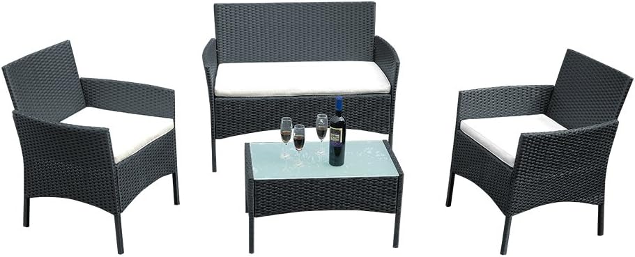 Panana S Living Rattan Garden Furniture Set Patio Conservatory Indoor Outdoor 4 Piece Set Table Chair Sofa Grey Garden Furniture Sets