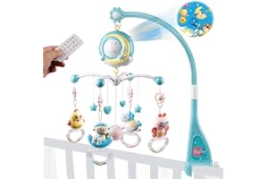 MINI TUDOU Baby Musical Crib Mobile with Timing Function Projector Lights,Stand-Along Rattles and 150 Melodies Music Box with Remote Control for Newborn 0-24 Months