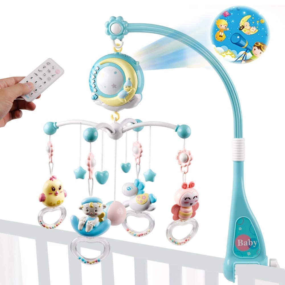 Photo 1 of Baby Musical Crib Mobile with Timing Function Projector Lights,Stand-Along Rattles and 150 Melodies Music Box with Remote Control for Newborn 0-24 Months