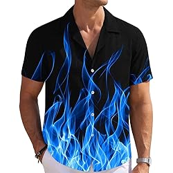 Blue Flame Mens Funny Hawaiian Shirts 3D Graphic