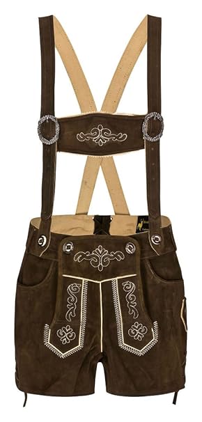 Hirschberger Kurze Damen Trachten Lederhose Wildleder Hosenträger