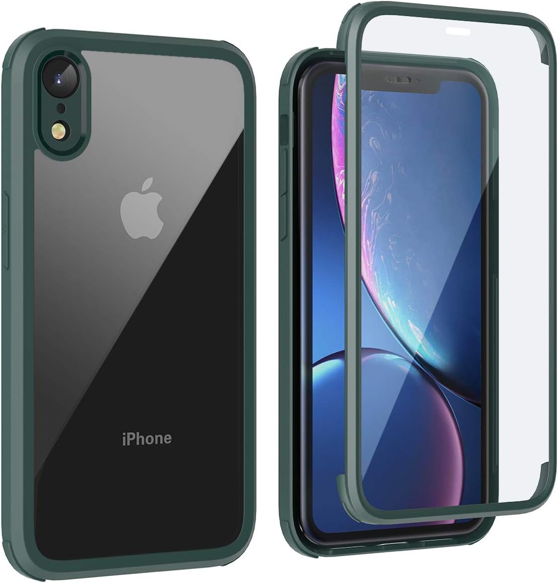 LOFTer 360 Case Compatible with iPhone XR Case with Tempered Glass Screen Protector Clear Rugged Full Body Protection Slim Hard Cover Transparent Protective Case for iPhone XR 6.1" - Midnight Green