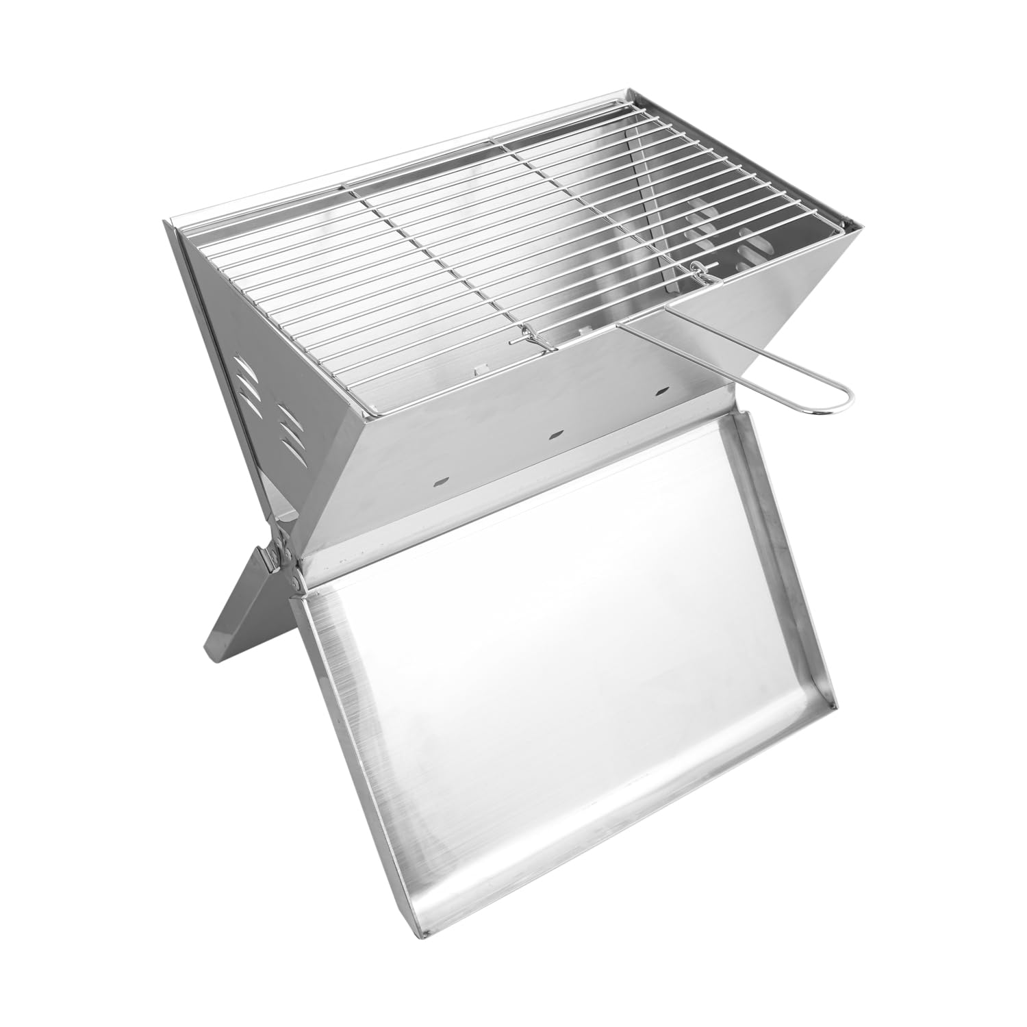 VED Portable Barbecue Grill – Foldable Notebook Style BBQ | Stainless Steel Charcoal Grill for 2-3 People | Outdoor BBQ for Camping, Terrace, Patio & Beach (35x24x39 cm)