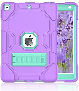 ZoneFoker Thick Case for iPad 8th/7th Generation Case, iPad 10.2 inch Protective Case 2020/2019, 3-in-1 Heavy Duty Shockproof Rugged iPad Cover with Stand for Kids/Girls/Woman (Purple/Cyan)