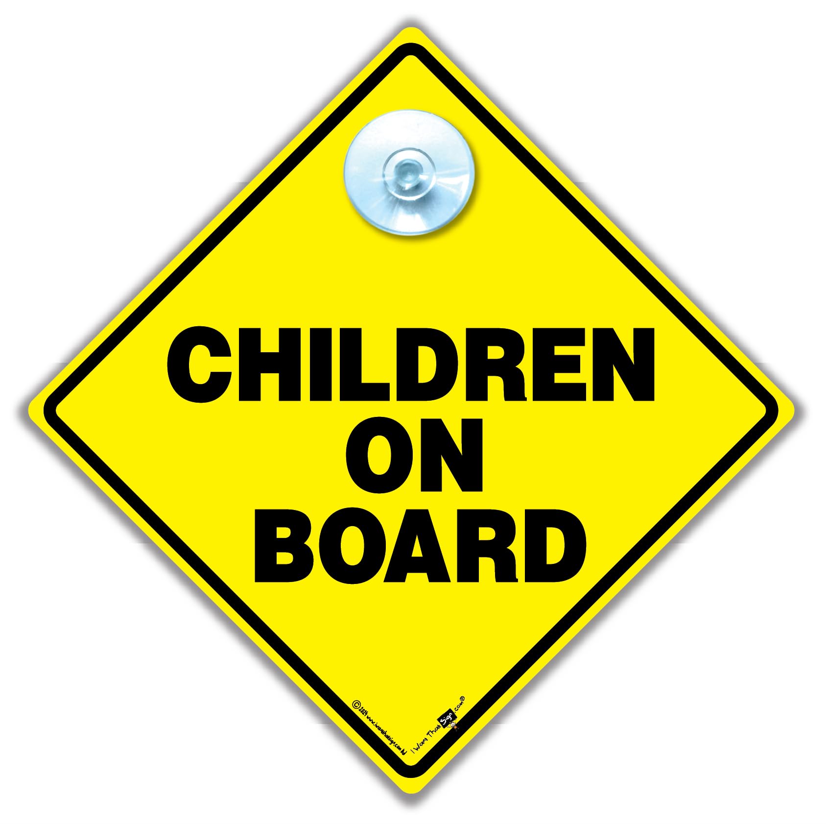 Children On Board Car Sign, Baby On Board Sign With Suction Cup Attachment, Grandchild On Board, 14 cm, Yellow with Black Text