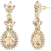 YINLI Crystal Teardrop Chandelier Dangle Earrings Petal Drop Earring for Women