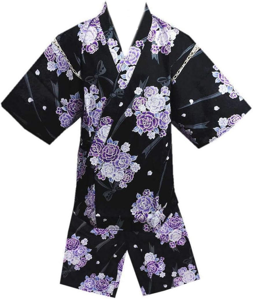 Amazon 甚平 じんべい 女性用 レディース 黒色地 紫薔薇リボン フリー 甚平 通販