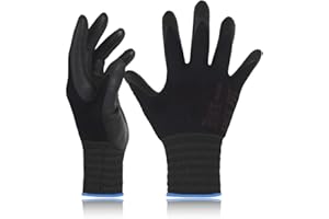 DEX FIT Nitrile Coated Work Gloves FN330-3D-Comfort Stretchy Fit, Firm Grip, Thin & Lightweight, Touchscreen Fingers, Protective & Durable, Breathable, Machine Washable; Black L (9) 3 Pairs