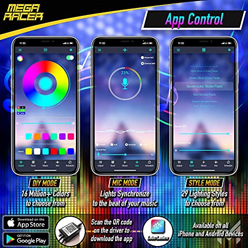 Mega Racer RGB Interior Car Lights LED Strip Lights for Car, 48 LEDs