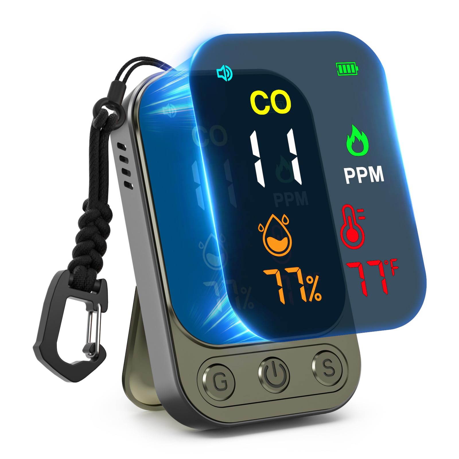 Photo 1 of ???????? Portable Carbon Monoxide Detectors, 3 in 1 CO Monitor with Kickstand & Lanyard Gas Alarm [CO Temperature Humidity Sensor] 1000mah Battery for Indoor Outdoor Camping Travel RV Hotel