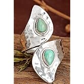 KOICCVQQ Fashion Silver Natural Bohemia Turquoise Ring Gem Faux Hypoallergenic Retro Charm Gypsy Style Eternal Ring Size 9